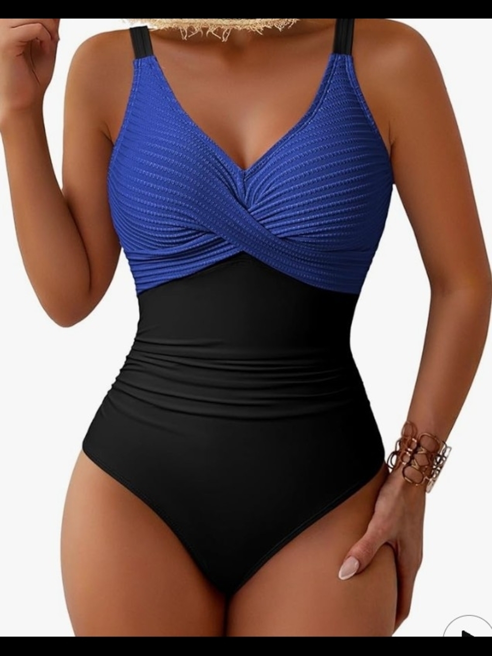 Blue & Black Women’s One-Piece Swim - Classic V-Neck